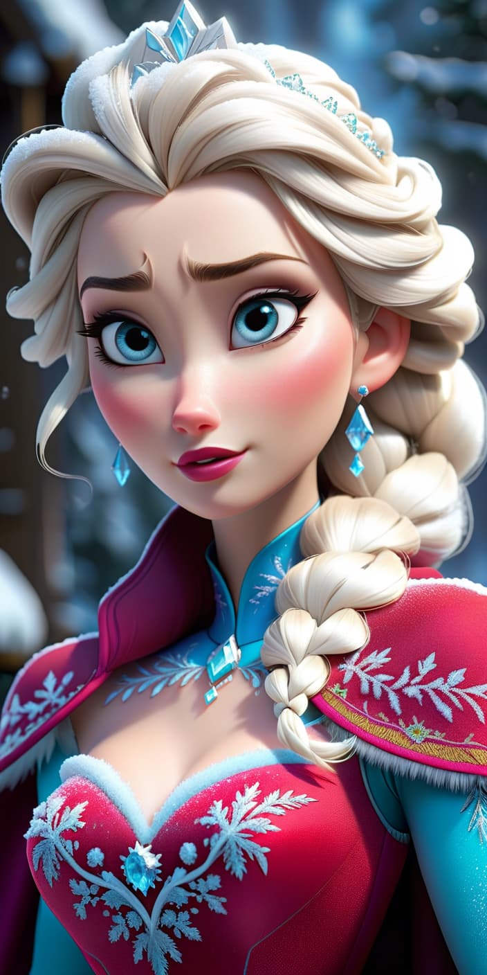  Elsa from the cartoon "Frozen" in full size. hyperrealistic, full body, detailed clothing, highly detailed, cinematic lighting, stunningly beautiful, intricate, sharp focus, f/1. 8, 85mm, (centered image composition), (professionally color graded), ((bright soft diffused light)), volumetric fog, trending on instagram, trending on tumblr, HDR 4K, 8K