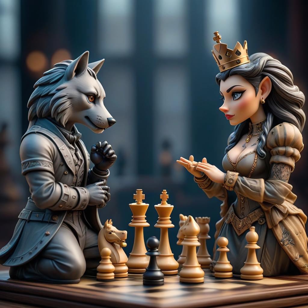  chess figures with tatoo hyperrealistic, full body, detailed clothing, highly detailed, cinematic lighting, stunningly beautiful, intricate, sharp focus, f/1. 8, 85mm, (centered image composition), (professionally color graded), ((bright soft diffused light)), volumetric fog, trending on instagram, trending on tumblr, HDR 4K, 8K