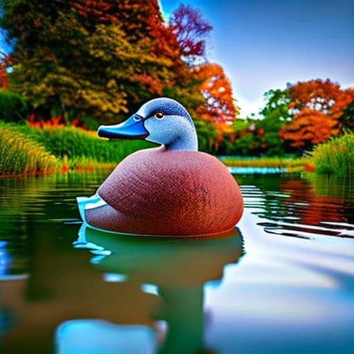 wa-vy style most beautiful duck in the pond hyperrealistic, full body, detailed clothing, highly detailed, cinematic lighting, stunningly beautiful, intricate, sharp focus, f/1. 8, 85mm, (centered image composition), (professionally color graded), ((bright soft diffused light)), volumetric fog, trending on instagram, trending on tumblr, HDR 4K, 8K