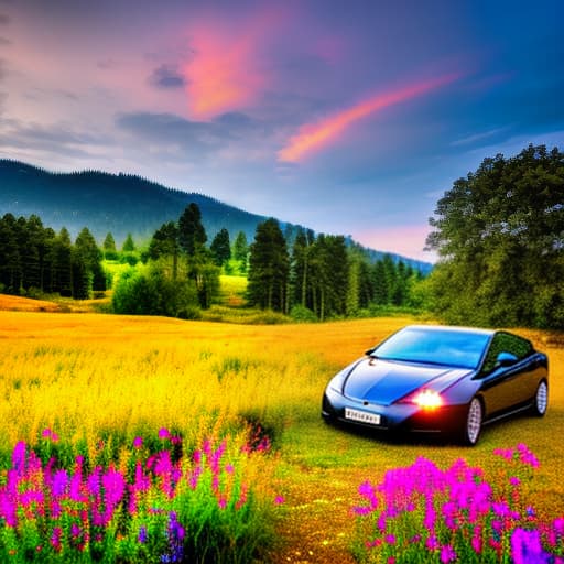 nvinkpunk A solitary robot sitting in a field of wildflowers at sunset. hyperrealistic, full body, detailed clothing, highly detailed, cinematic lighting, stunningly beautiful, intricate, sharp focus, f/1. 8, 85mm, (centered image composition), (professionally color graded), ((bright soft diffused light)), volumetric fog, trending on instagram, trending on tumblr, HDR 4K, 8K