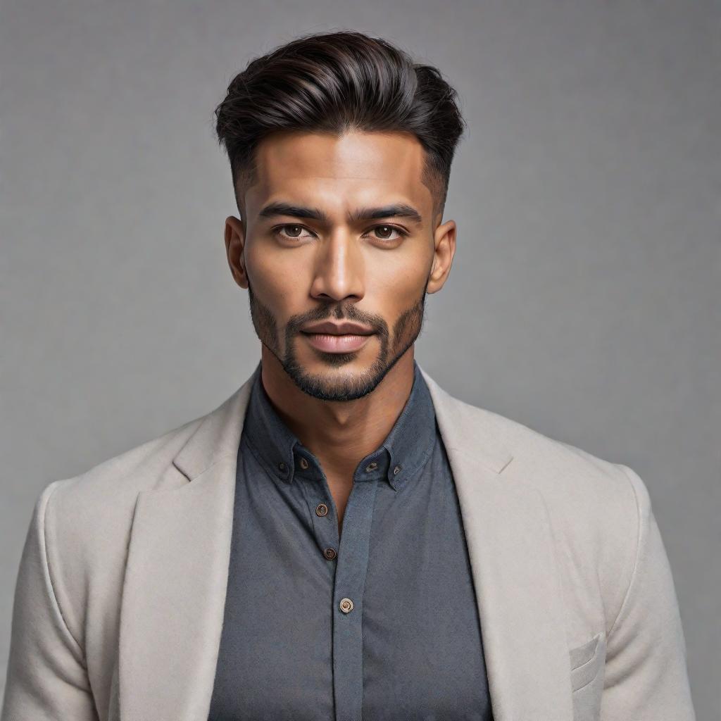  A straightforward and unbiased image of a man without any particular cultural, racial, or stylistic influence. The man should have a neutral expression and wear simple, everyday clothing suitable for any casual environment, with a plain background. hyperrealistic, full body, detailed clothing, highly detailed, cinematic lighting, stunningly beautiful, intricate, sharp focus, f/1. 8, 85mm, (centered image composition), (professionally color graded), ((bright soft diffused light)), volumetric fog, trending on instagram, trending on tumblr, HDR 4K, 8K