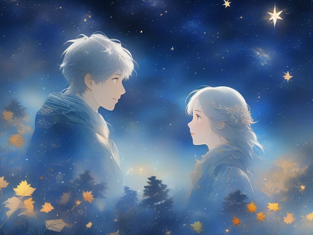  Two people, starry sky, fall, masterpiece, best quality,8k,ultra detailed,high resolution,an extremely delicate and beautiful,hyper detail