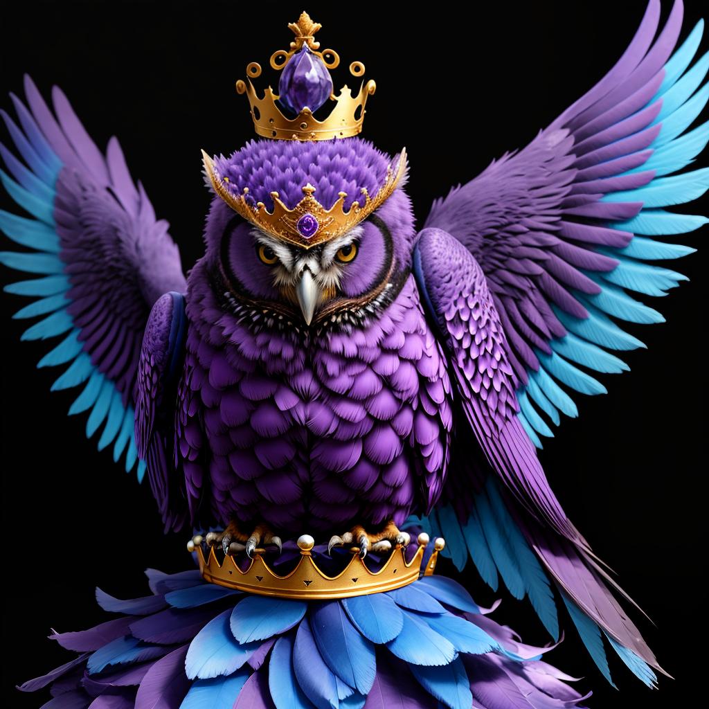  purple owl with blue wing and take crown