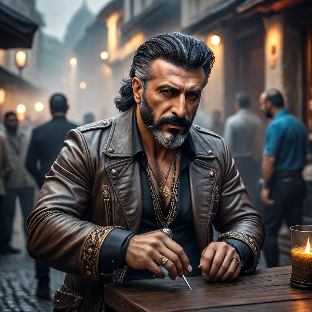  Turkish rock artist Teoman hyperrealistic, full body, detailed clothing, highly detailed, cinematic lighting, stunningly beautiful, intricate, sharp focus, f/1. 8, 85mm, (centered image composition), (professionally color graded), ((bright soft diffused light)), volumetric fog, trending on instagram, trending on tumblr, HDR 4K, 8K