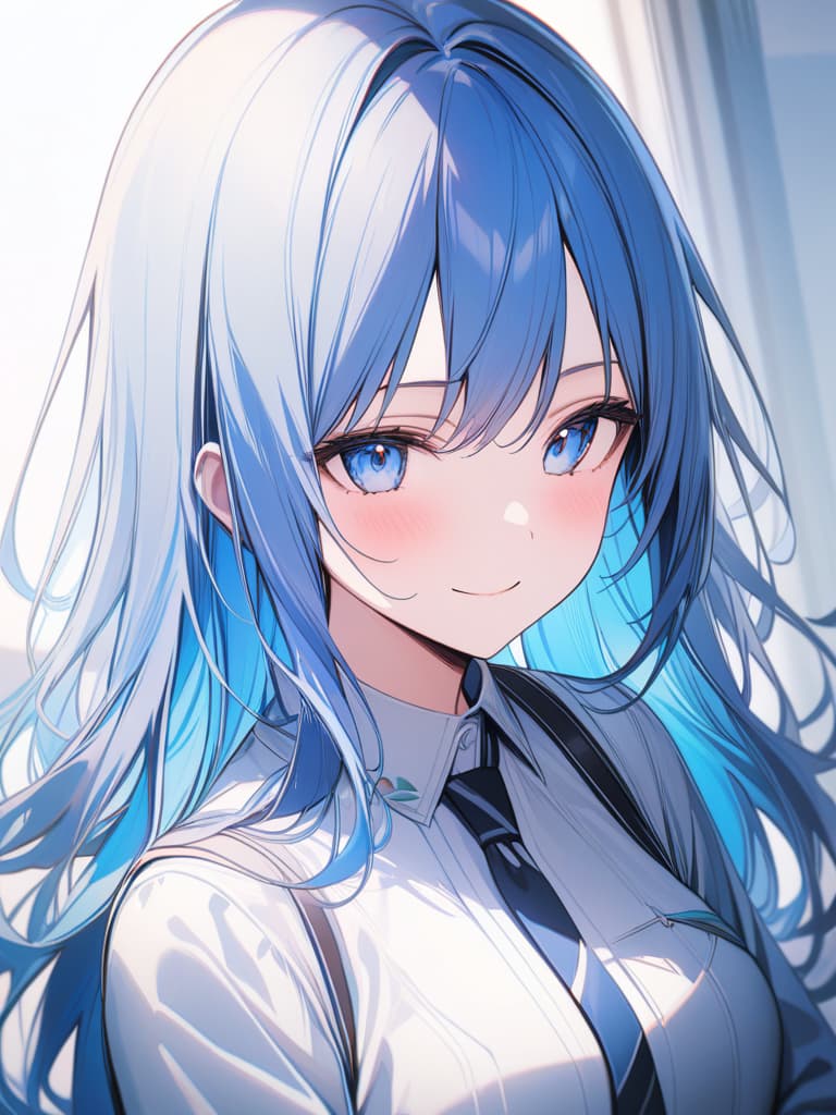  Women, smile, blue hair, masterpiece, best quality,8k,ultra detailed,high resolution,an extremely delicate and beautiful,hyper detail