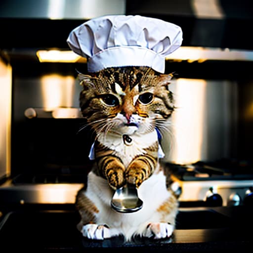  Cartoon cat pretending to be a chef. Dressed in a chef's uniform. The cat has a chef's hat on its head. The cat holds a large spoon in its front paws. There is a pot of soup on the stove next to the cat. On a uniform yellow background., Photorealistic, Hyperrealistic, Hyperdetailed, analog style, demure, detailed skin, pores, smirk, smiling eyes, matte skin, soft lighting, subsurface scattering, realistic, heavy shadow, masterpiece, best quality, ultra realistic, 8k, golden ratio, Intricate, High Detail, film photography, soft focus hyperrealistic, full body, detailed clothing, highly detailed, cinematic lighting, stunningly beautiful, intricate, sharp focus, f/1. 8, 85mm, (centered image composition), (professionally color graded), ((bright soft diffused light)), volumetric fog, trending on instagram, trending on tumblr, HDR 4K, 8K