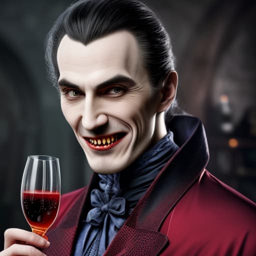  Portrait Picture Dracula as a scientist preparing something fizzy and sparkling with insane details and vivid colors and handsome character full body cloths and vampire teeth