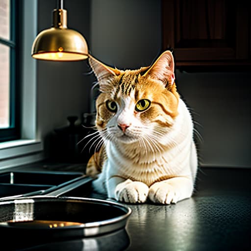  A cartoon cat pretending to be a chef. Dressed in a chef's uniform. Holding a ladle in his front paws. There is a pot of soup on the stove next to the cat., Photorealistic, Hyperrealistic, Hyperdetailed, analog style, demure, detailed skin, pores, smirk, smiling eyes, matte skin, soft lighting, subsurface scattering, realistic, heavy shadow, masterpiece, best quality, ultra realistic, 8k, golden ratio, Intricate, High Detail, film photography, soft focus hyperrealistic, full body, detailed clothing, highly detailed, cinematic lighting, stunningly beautiful, intricate, sharp focus, f/1. 8, 85mm, (centered image composition), (professionally color graded), ((bright soft diffused light)), volumetric fog, trending on instagram, trending on tumblr, HDR 4K, 8K