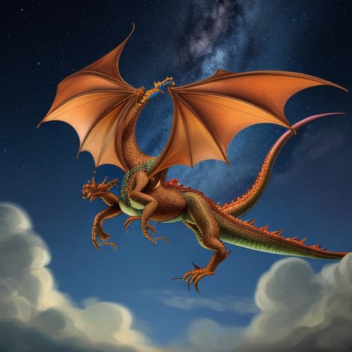  A female dragon rider flying amongst stars