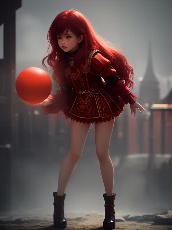  Children are playing with a red ball. hyperrealistic, full body, detailed clothing, highly detailed, cinematic lighting, stunningly beautiful, intricate, sharp focus, f/1. 8, 85mm, (centered image composition), (professionally color graded), ((bright soft diffused light)), volumetric fog, trending on instagram, trending on tumblr, HDR 4K, 8K