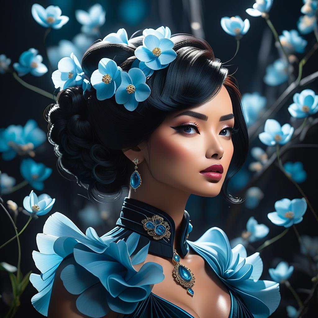  (Masterpiece, acrylic painting: 1.7). young dressed with translucent azure petals dramatic glow, fantastical otherworldly vision, asymmetrical, vntblk, black, dark, background, <lora:add detail xl:0.5>, <lora:MJ52:0.7>, <lora:sss 000009:0.6>, #<lora:artfullyECHELIER SDXL V1:0.7> #<lora: SDXL vntblk vanta shapes V1.0:0.5>, <lora: SDXL vanta black contrast V3.0:0.5>,, LOGO hyperrealistic, full body, detailed clothing, highly detailed, cinematic lighting, stunningly beautiful, intricate, sharp focus, f/1. 8, 85mm, (centered image composition), (professionally color graded), ((bright soft diffused light)), volumetric fog, trending on instagram, trending on tumblr, HDR 4K, 8K