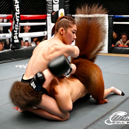  masterpiece, best quality, Two squirrels doing mixed martial arts