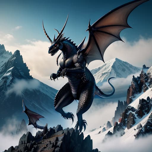  DRAGONS FLYING OVER SKIES, SNOWY MOUNTAINS, VOLCANIC STORMS, AND SOLDIERS FIGHTING UNDER THE SLOGAN MELANO DRAGON hyperrealistic, full body, detailed clothing, highly detailed, cinematic lighting, stunningly beautiful, intricate, sharp focus, f/1. 8, 85mm, (centered image composition), (professionally color graded), ((bright soft diffused light)), volumetric fog, trending on instagram, trending on tumblr, HDR 4K, 8K