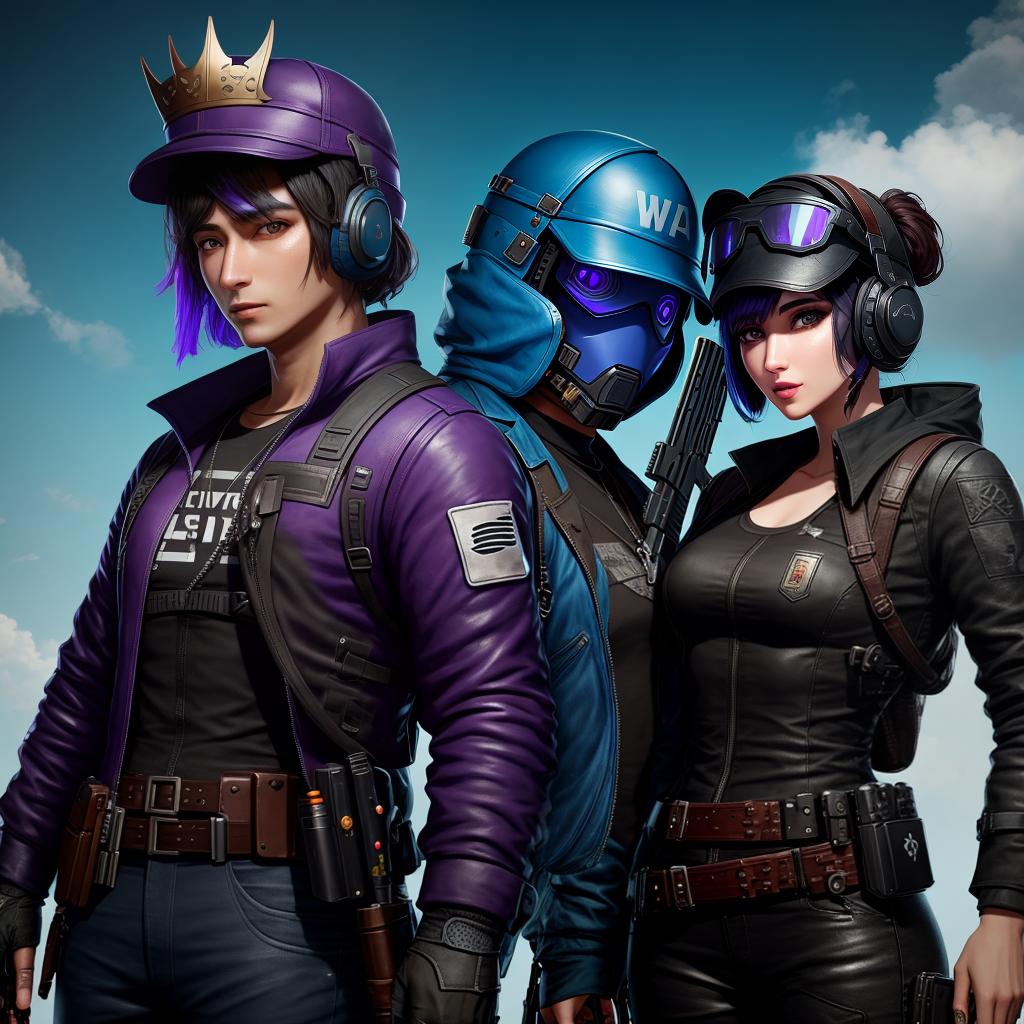  blue phoneix WİNGS and Purple Owl Head pubg mobile character wit crowned