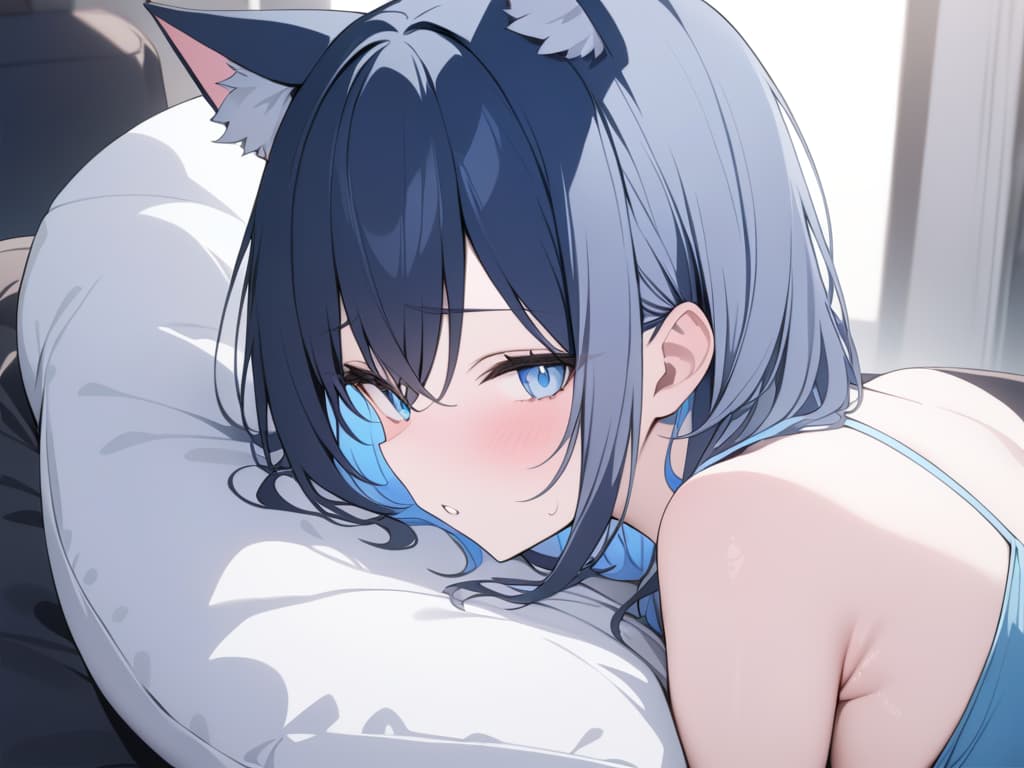  Short hair, light blue mesh, , cat ears, jit eyes, light blue eyes, big s, dark blue hair, light blue inner color, wizard, masterpiece, best quality,8k,ultra detailed,high resolution,an extremely delicate and beautiful,hyper detail