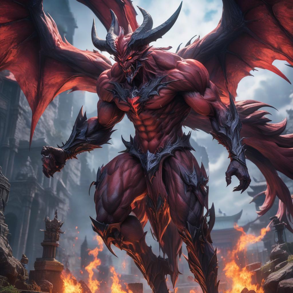  anime artwork demon . anime style, key visual, vibrant, studio anime, highly detailed hyperrealistic, full body, detailed clothing, highly detailed, cinematic lighting, stunningly beautiful, intricate, sharp focus, f/1. 8, 85mm, (centered image composition), (professionally color graded), ((bright soft diffused light)), volumetric fog, trending on instagram, trending on tumblr, HDR 4K, 8K