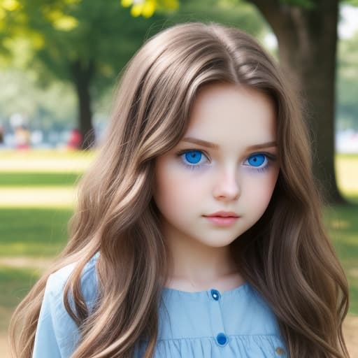  Girl blue eyes light brown wavy long hair in park