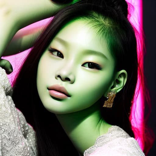  Jennie Kim beautiful green alien 16k, cinematic, hyperrealistic, photorealistic Beautiful, full body, 