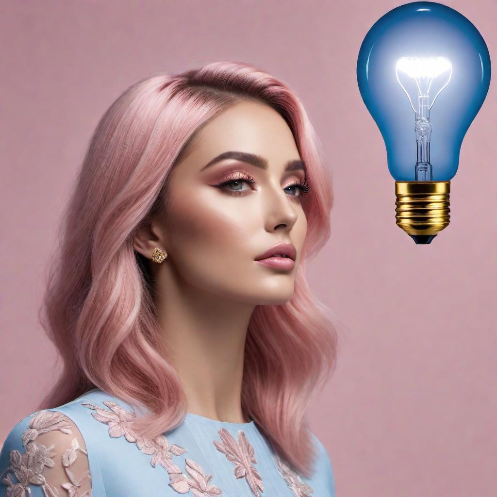  A vibrant and empowering image that represents the theme of balancing beauty and brains, showcasing a confident and smart individual. Include elements like a lightbulb symbolizing intelligence, a stylish and empowering aura, and a blend of beauty and brainpower. Use colors that evoke empowerment and sophistication, like shades of blue, gold, and pink. Add subtle elements of confidence and allure in the design. Include visuals of a person with a confident expression embodying both intelligence and beauty. hyperrealistic, full body, detailed clothing, highly detailed, cinematic lighting, stunningly beautiful, intricate, sharp focus, f/1. 8, 85mm, (centered image composition), (professionally color graded), ((bright soft diffused light)), volumetric fog, trending on instagram, trending on tumblr, HDR 4K, 8K