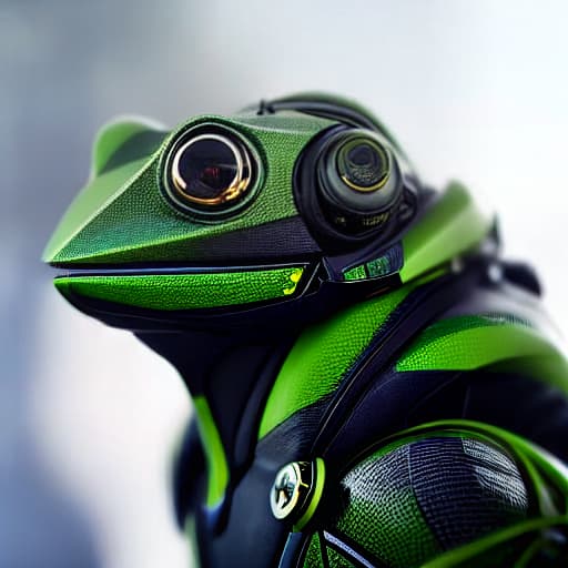 nousr robot frog hyperrealistic, full body, detailed clothing, highly detailed, cinematic lighting, stunningly beautiful, intricate, sharp focus, f/1. 8, 85mm, (centered image composition), (professionally color graded), ((bright soft diffused light)), volumetric fog, trending on instagram, trending on tumblr, HDR 4K, 8K