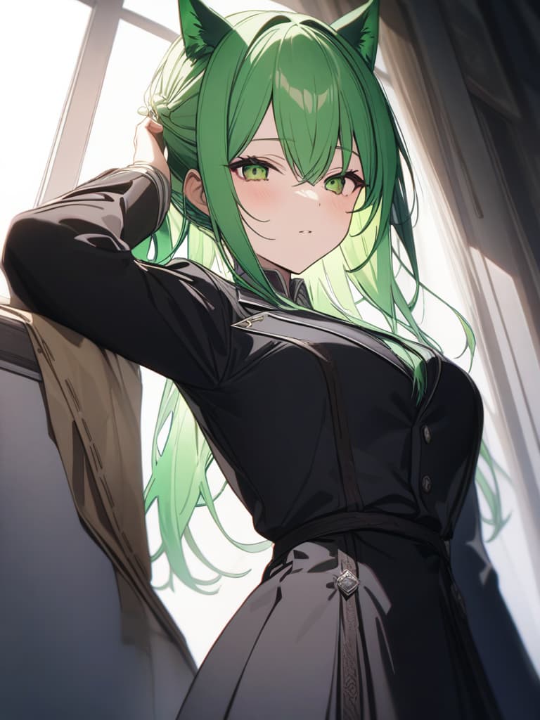  Green hair black suit with a fox's mask, masterpiece, best quality,8k,ultra detailed,high resolution,an extremely delicate and beautiful,hyper detail