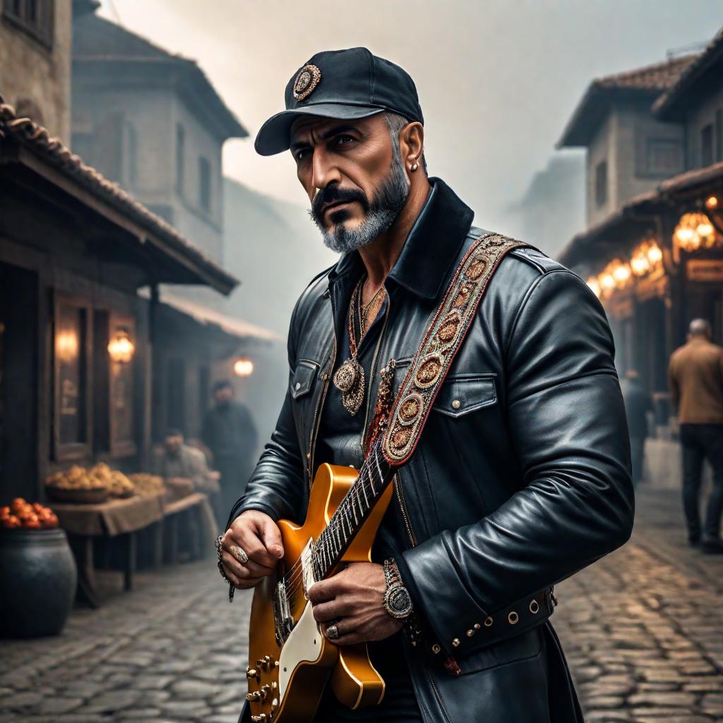  Turkish rock artist Teoman hyperrealistic, full body, detailed clothing, highly detailed, cinematic lighting, stunningly beautiful, intricate, sharp focus, f/1. 8, 85mm, (centered image composition), (professionally color graded), ((bright soft diffused light)), volumetric fog, trending on instagram, trending on tumblr, HDR 4K, 8K