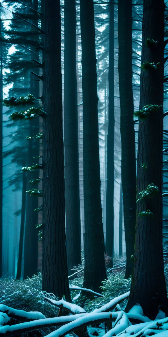  forest in winter. overcast weather during the day. snow. tree trunks are gray and tall. hyperrealistic, full body, detailed clothing, highly detailed, cinematic lighting, stunningly beautiful, intricate, sharp focus, f/1. 8, 85mm, (centered image composition), (professionally color graded), ((bright soft diffused light)), volumetric fog, trending on instagram, trending on tumblr, HDR 4K, 8K