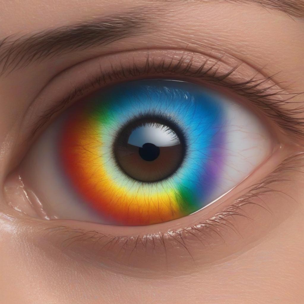  Human eye, rainbow shell close -up, sharp focus, photorealism.