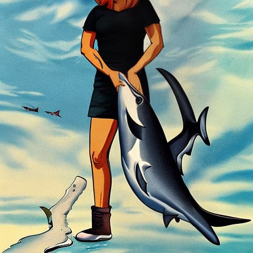  female holding a shark