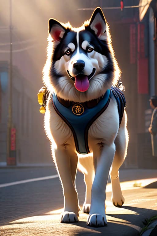  The strongest dog in the universe hyperrealistic, full body, detailed clothing, highly detailed, cinematic lighting, stunningly beautiful, intricate, sharp focus, f/1. 8, 85mm, (centered image composition), (professionally color graded), ((bright soft diffused light)), volumetric fog, trending on instagram, trending on tumblr, HDR 4K, 8K