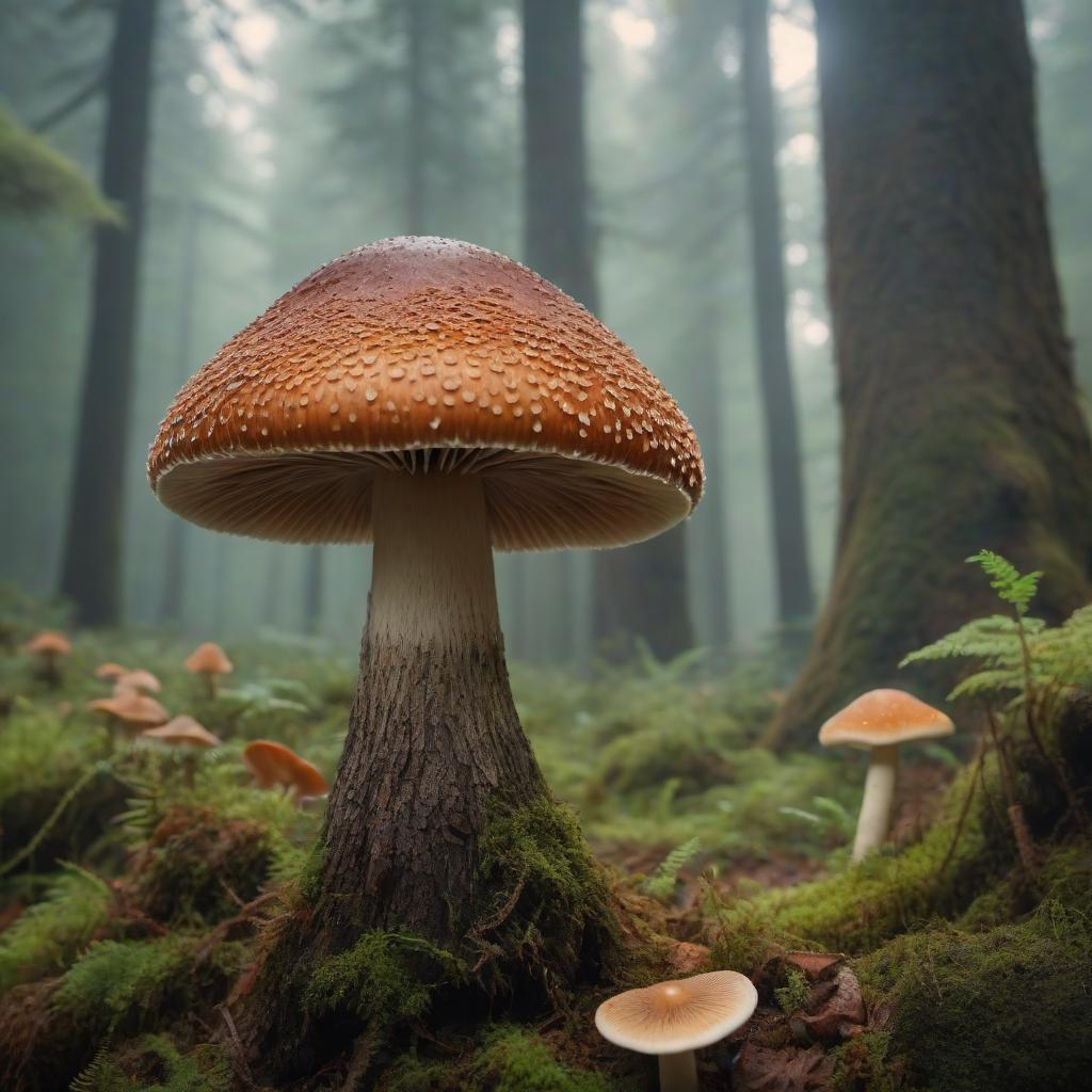  A large living mushroom with a long beard. hyperrealistic, full body, detailed clothing, highly detailed, cinematic lighting, stunningly beautiful, intricate, sharp focus, f/1. 8, 85mm, (centered image composition), (professionally color graded), ((bright soft diffused light)), volumetric fog, trending on instagram, trending on tumblr, HDR 4K, 8K