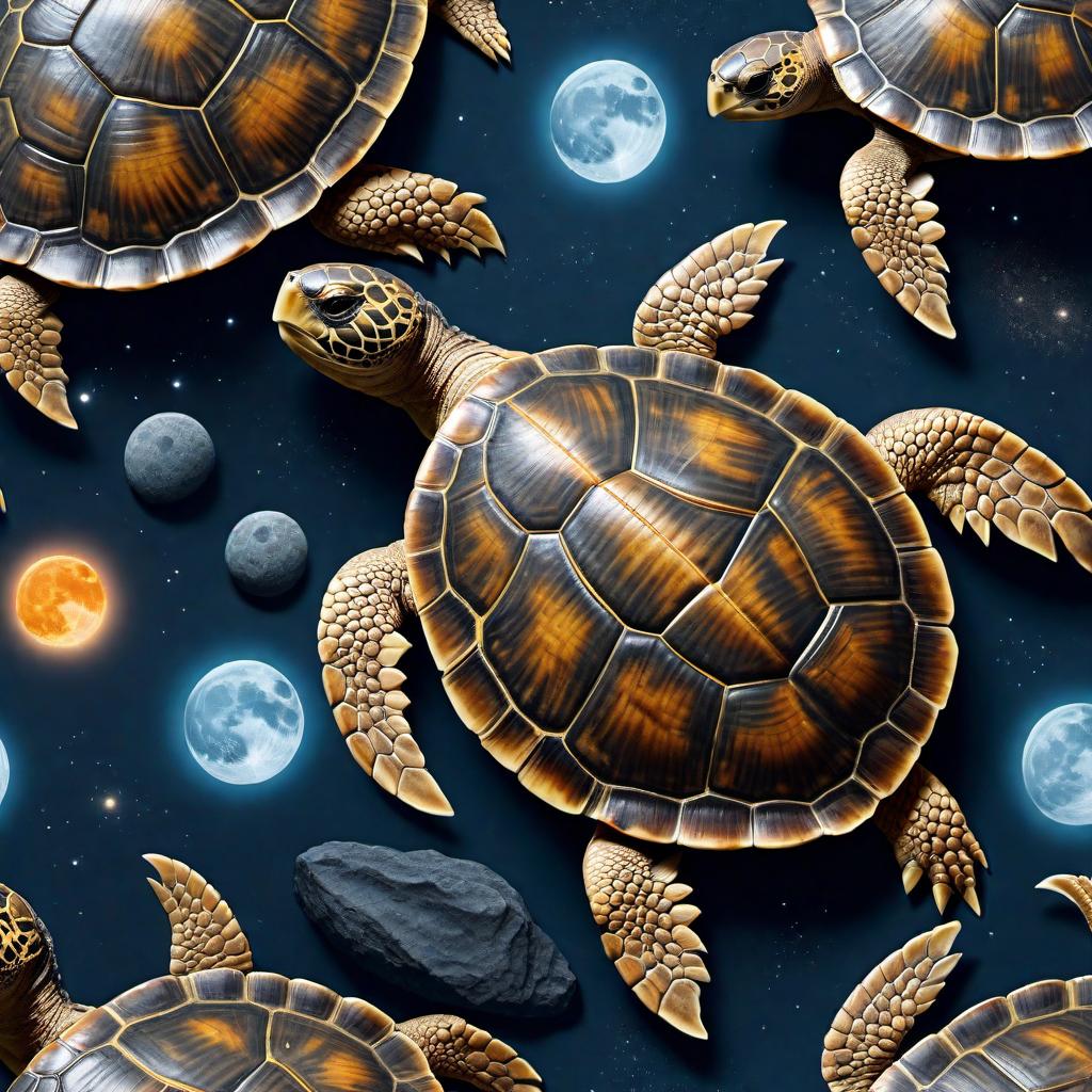  A realistic esoteric HD turtle shell with 13 scutes, each scute depicting phases of the lunar calendar in intricate detail. The shell should have a mystical and ancient look, with some celestial symbols and ornate designs around the edges, glowing softly to enhance the esoteric feel. hyperrealistic, full body, detailed clothing, highly detailed, cinematic lighting, stunningly beautiful, intricate, sharp focus, f/1. 8, 85mm, (centered image composition), (professionally color graded), ((bright soft diffused light)), volumetric fog, trending on instagram, trending on tumblr, HDR 4K, 8K