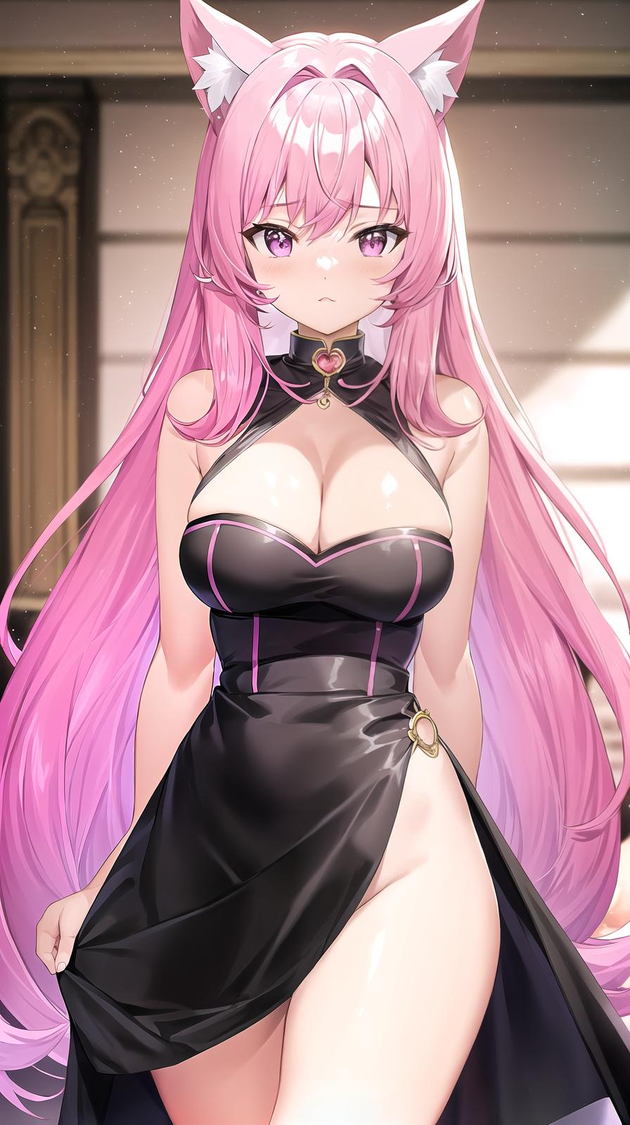  master piece , best quality,Cat ears, pink hair, big s, , beautiful , shoulder deep in , erect s