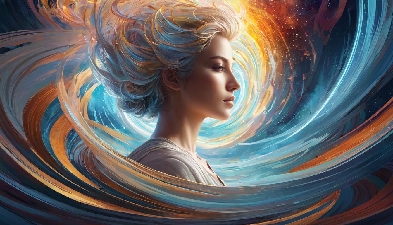  digital illustration swirling energy vortex, human figure enveloped in light, ethereal, dynamic, transformative, celestial intervention looking at viewer, dynamic pose, (intricate details, masterpiece, best quality)