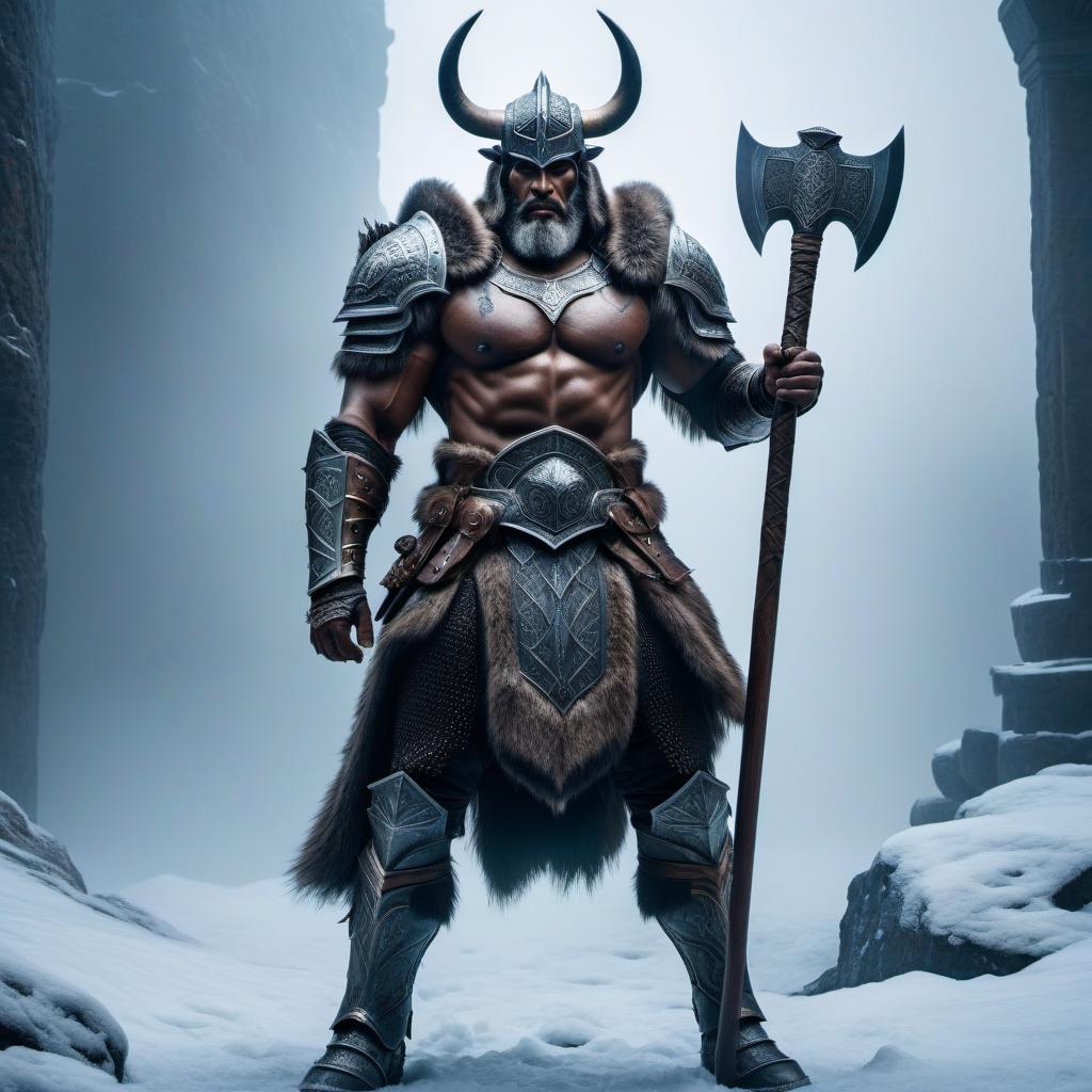  Minotaur, a man, in icy realms with a two handed axe, a knight of death in heavy armor. hyperrealistic, full body, detailed clothing, highly detailed, cinematic lighting, stunningly beautiful, intricate, sharp focus, f/1. 8, 85mm, (centered image composition), (professionally color graded), ((bright soft diffused light)), volumetric fog, trending on instagram, trending on tumblr, HDR 4K, 8K