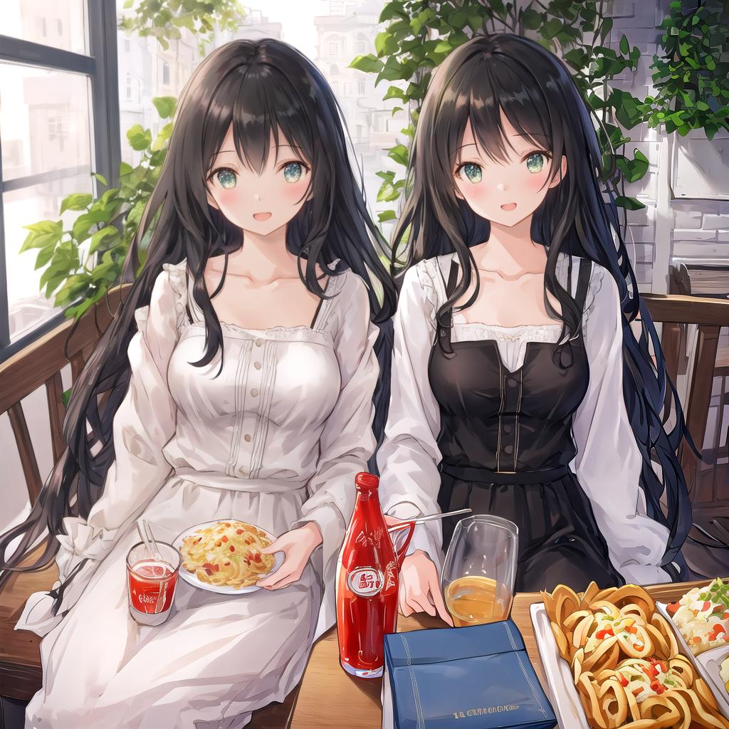  beautiful illustration, best quality, cute girl, a girl, cafe, sitting, parfait, pasta, happy, open mouth, casual clothes, collarbone, long hair, black hair hyperrealistic, full body, detailed clothing, highly detailed, cinematic lighting, stunningly beautiful, intricate, sharp focus, f/1. 8, 85mm, (centered image composition), (professionally color graded), ((bright soft diffused light)), volumetric fog, trending on instagram, trending on tumblr, HDR 4K, 8K