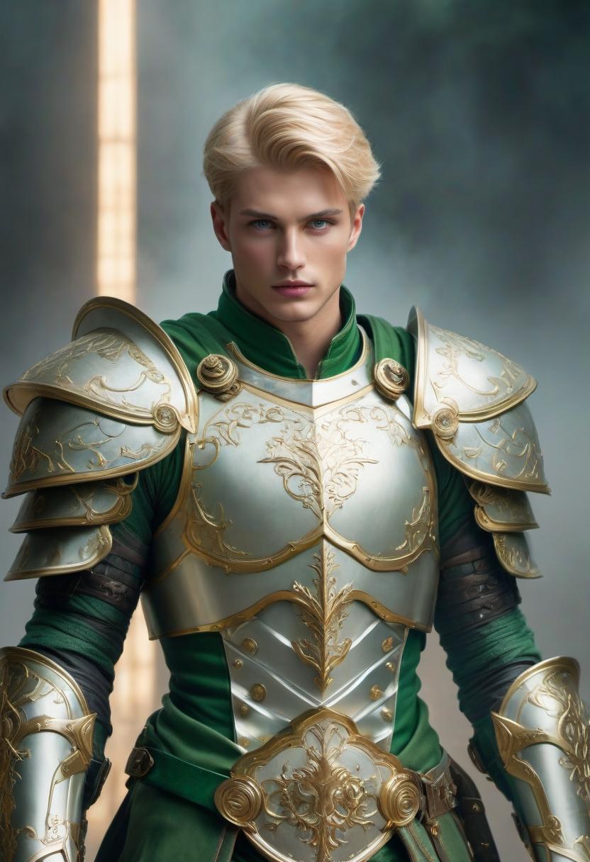  ethereal fantasy concept art of Young man, green eyes, blond short hair, plate white armor, big shield in the arm . magnificent, celestial, ethereal, painterly, epic, majestic, magical, fantasy art, cover art, dreamy hyperrealistic, full body, detailed clothing, highly detailed, cinematic lighting, stunningly beautiful, intricate, sharp focus, f/1. 8, 85mm, (centered image composition), (professionally color graded), ((bright soft diffused light)), volumetric fog, trending on instagram, trending on tumblr, HDR 4K, 8K