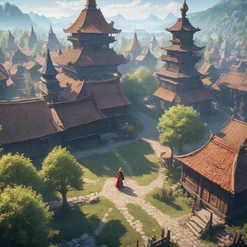  anime artwork map of a video game with buildings from Russian folk tales, Slavic mythology, and folklore . anime style, key visual, vibrant, studio anime, highly detailed hyperrealistic, full body, detailed clothing, highly detailed, cinematic lighting, stunningly beautiful, intricate, sharp focus, f/1. 8, 85mm, (centered image composition), (professionally color graded), ((bright soft diffused light)), volumetric fog, trending on instagram, trending on tumblr, HDR 4K, 8K