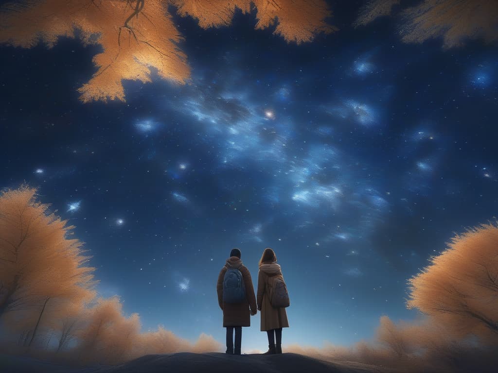  Fall, 2 people, starry sky, masterpiece, best quality,8k,ultra detailed,high resolution,an extremely delicate and beautiful,hyper detail