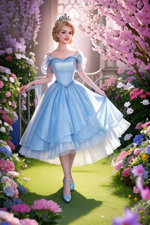  A highly detailed and realistic photo in the style of Disney, featuring a character resembling baby Cinderella. The image shows young Cinderella wearing a sparkling pink dress, surrounded by glowing flower.She is standing.The scene is illuminated with soft, mystical light, creating an enchanting and whimsical atmosphere. Cinderella's expression is filled with wonder and joy as she interacts with the flower. The background is softly blurred to keep the focus on Cinderella and the flower hyperrealistic, full body, detailed clothing, highly detailed, cinematic lighting, stunningly beautiful, intricate, sharp focus, f/1. 8, 85mm, (centered image composition), (professionally color graded), ((bright soft diffused light)), volumetric fog, trending on instagram, trending on tumblr, HDR 4K, 8K