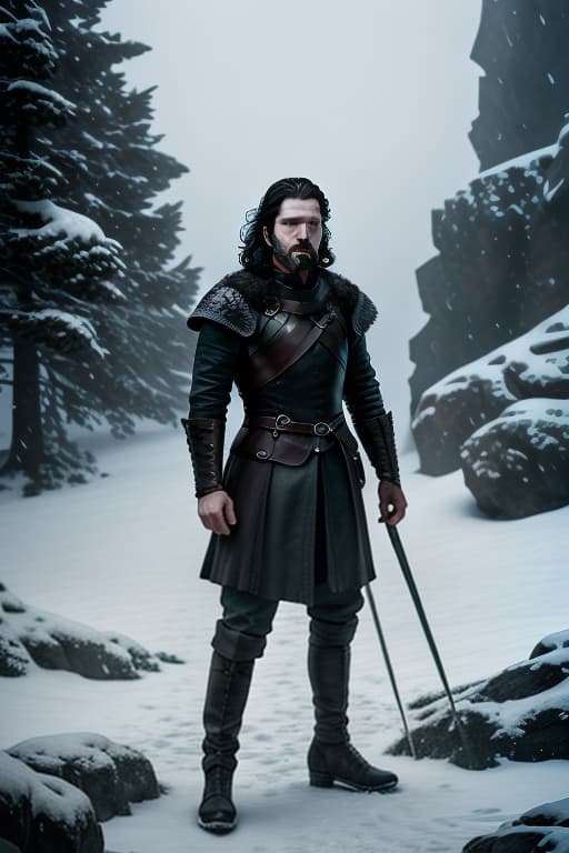  game of thrones, Jon snow hyperrealistic, full body, detailed clothing, highly detailed, cinematic lighting, stunningly beautiful, intricate, sharp focus, f/1. 8, 85mm, (centered image composition), (professionally color graded), ((bright soft diffused light)), volumetric fog, trending on instagram, trending on tumblr, HDR 4K, 8K