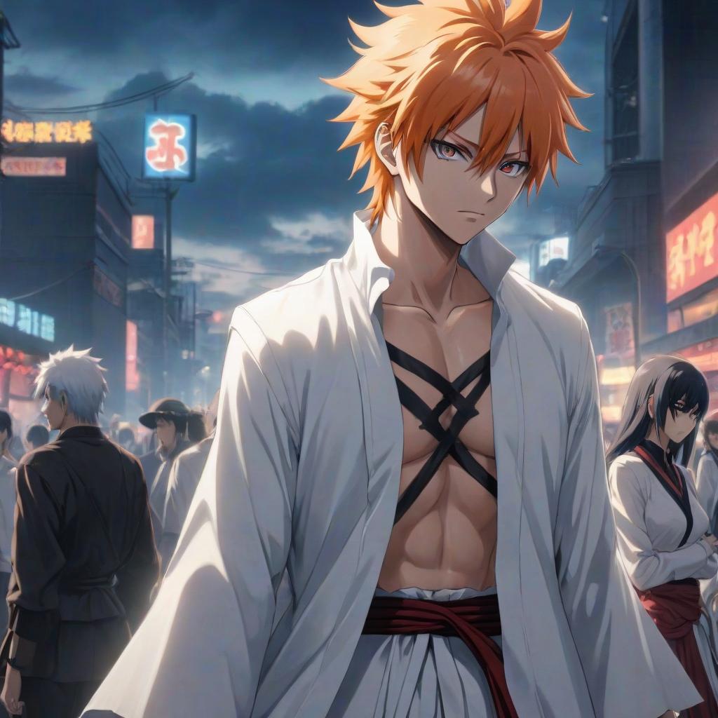  anime artwork anime bleach . anime style, key visual, vibrant, studio anime, highly detailed hyperrealistic, full body, detailed clothing, highly detailed, cinematic lighting, stunningly beautiful, intricate, sharp focus, f/1. 8, 85mm, (centered image composition), (professionally color graded), ((bright soft diffused light)), volumetric fog, trending on instagram, trending on tumblr, HDR 4K, 8K