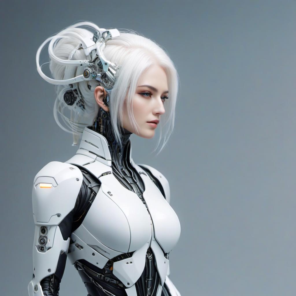  cybernetic robot A (bright white hair) es a basilisk. . android, AI, machine, metal, wires, tech, futuristic, highly detailed, FILM PHOTOGRAPHY STYLE hyperrealistic, full body, detailed clothing, highly detailed, cinematic lighting, stunningly beautiful, intricate, sharp focus, f/1. 8, 85mm, (centered image composition), (professionally color graded), ((bright soft diffused light)), volumetric fog, trending on instagram, trending on tumblr, HDR 4K, 8K