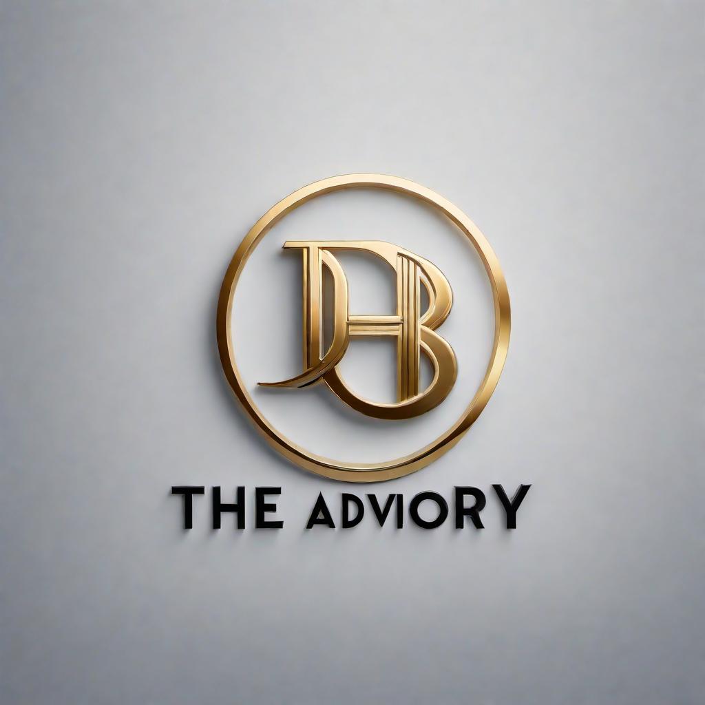  A luxury real estate logo for a team named 'The Advisory'. The design should be elegant and sophisticated, incorporating elements such as a minimalist house or buildings, possibly with a key or roofline design. The color scheme should include gold, black, or navy blue to convey a sense of luxury and professionalism. The name 'The Advisory' should be prominently featured in a sleek, modern font. hyperrealistic, full body, detailed clothing, highly detailed, cinematic lighting, stunningly beautiful, intricate, sharp focus, f/1. 8, 85mm, (centered image composition), (professionally color graded), ((bright soft diffused light)), volumetric fog, trending on instagram, trending on tumblr, HDR 4K, 8K