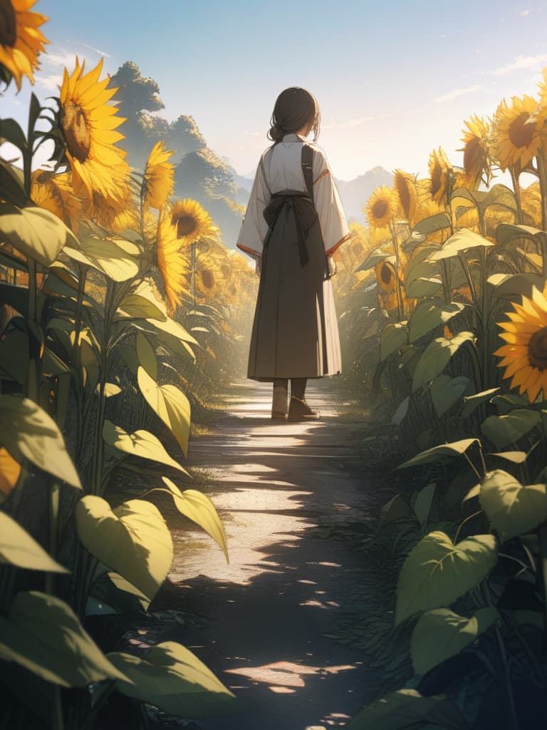  Japanese scenery, sunflower, masterpiece, best quality,8k,ultra detailed,high resolution,an extremely delicate and beautiful,hyper detail