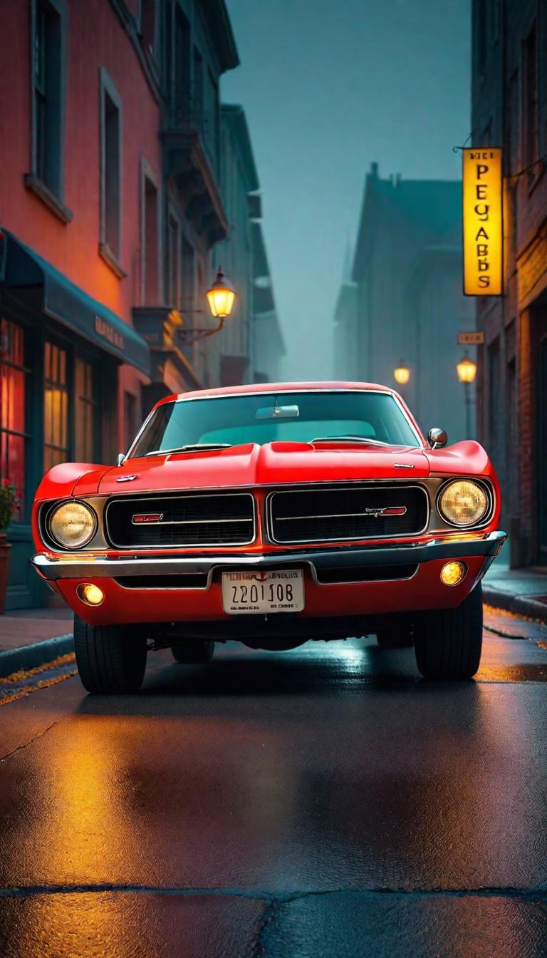  Professional 3D model of a classic muscle car in a cityscape at night. Octane render, highly detailed, volumetric, dramatic lighting. . Rendered with Octane, the model is highly detailed,dramatic lighting. hyperrealistic, full body, detailed clothing, highly detailed, cinematic lighting, stunningly beautiful, intricate, sharp focus, f/1. 8, 85mm, (centered image composition), (professionally color graded), ((bright soft diffused light)), volumetric fog, trending on instagram, trending on tumblr, HDR 4K, 8K