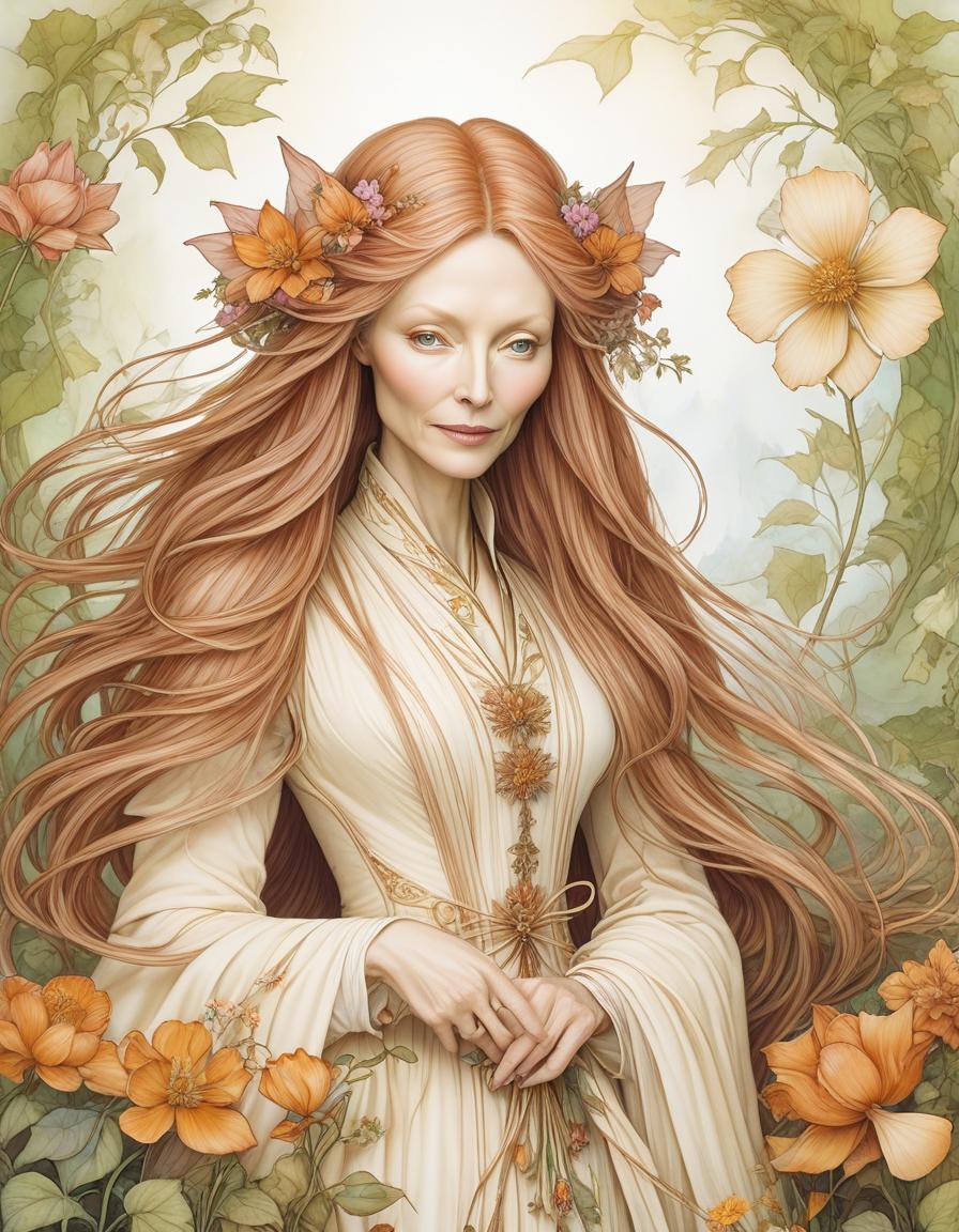  (Wendy Froud).((coloring style)), sticker, black lines on a white background, { portrait of a old in the style of (((Tilda Doll))) with long wavy hair, decorated with flowers and ribbons, gently snuggling with a magical a horse in a cartoon style, whose mane is adorned with flowers and bows blowing in the wind. Fantasy coloring book}, drawing with a black marker on a white background, mysticism, fairy tale, fantasy, good detail, good drawing, cartoon style, clear outline, attractiveness, Wendy Froud hyperrealistic, full body, detailed clothing, highly detailed, cinematic lighting, stunningly beautiful, intricate, sharp focus, f/1. 8, 85mm, (centered image composition), (professionally color graded), ((bright soft diffused light)), volumetric fog, trending on instagram, trending on tumblr, HDR 4K, 8K