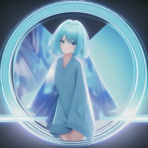  A girl with a cloud that replaces her head (three cyan eyes), wearing comfy blue sweater,kawaii pose. hyperrealistic, full body, detailed clothing, highly detailed, cinematic lighting, stunningly beautiful, intricate, sharp focus, f/1. 8, 85mm, (centered image composition), (professionally color graded), ((bright soft diffused light)), volumetric fog, trending on instagram, trending on tumblr, HDR 4K, 8K