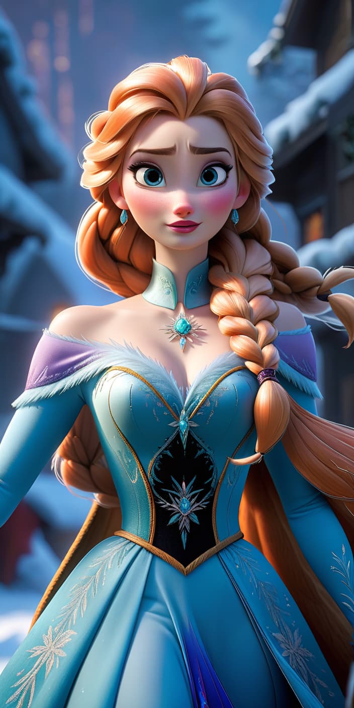  Elsa and Anna from the "Frozen" animation in full growth hyperrealistic, full body, detailed clothing, highly detailed, cinematic lighting, stunningly beautiful, intricate, sharp focus, f/1. 8, 85mm, (centered image composition), (professionally color graded), ((bright soft diffused light)), volumetric fog, trending on instagram, trending on tumblr, HDR 4K, 8K