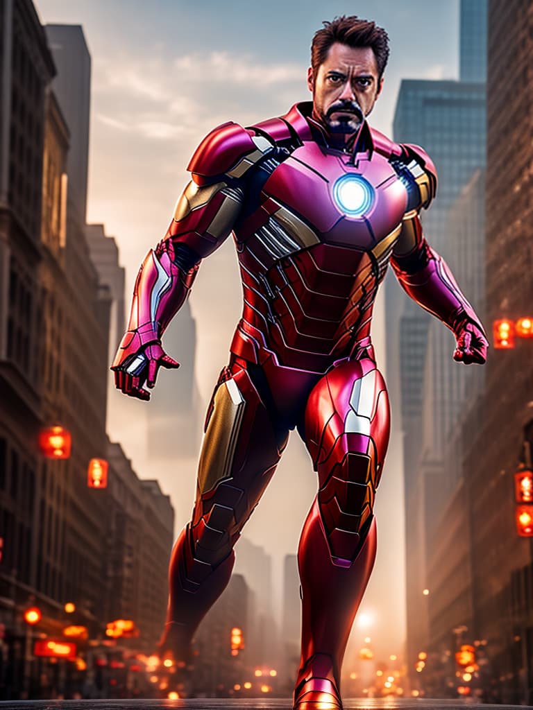  ironman tony stark in cinematic poster hyperrealistic, full body, detailed clothing, highly detailed, cinematic lighting, stunningly beautiful, intricate, sharp focus, f/1. 8, 85mm, (centered image composition), (professionally color graded), ((bright soft diffused light)), volumetric fog, trending on instagram, trending on tumblr, HDR 4K, 8K